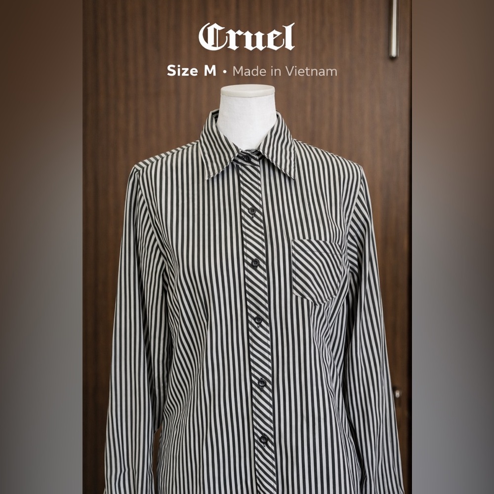 Cruel Denim Striped Button Down Shirt Western Size M Green Shimmer
